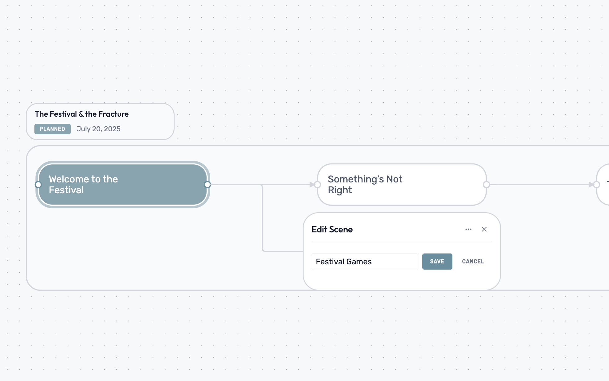 Interactive scene graph showing connected story scenes