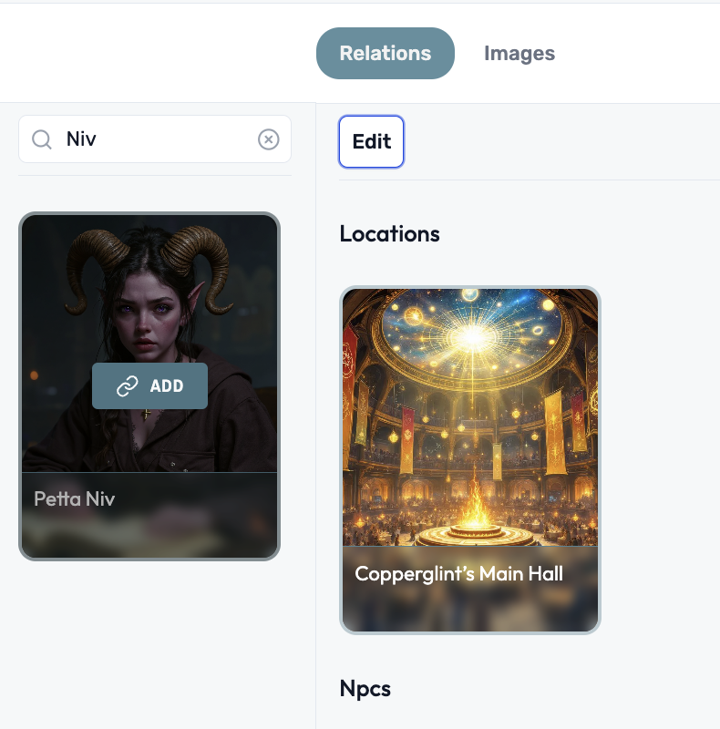 Campaign library with NPCs and locations